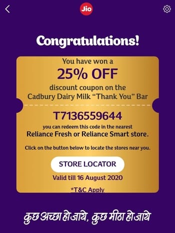 Reliance Cadbury Offer