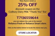 Reliance Cadbury Offer – Upto 100% Off Coupon On Cadbury Dairy Milk